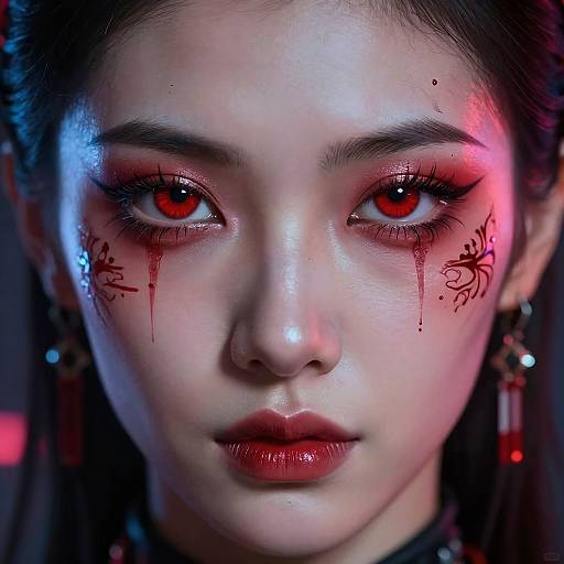 Cyberpunk Portrait with Red Tattooed Eyes