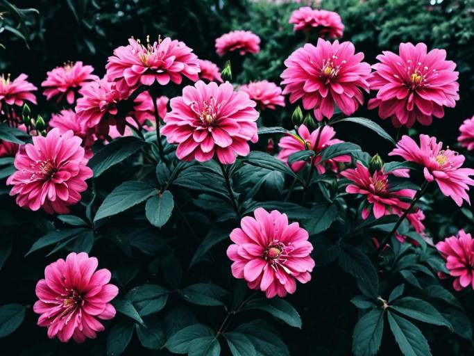 Blooming Dark Pink Flower Garden Wallpaper