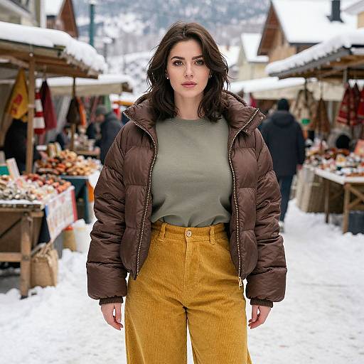 Petite Woman in Snowy Market Style