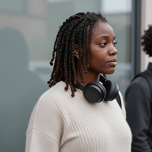Black Woman with Headphones in Profile