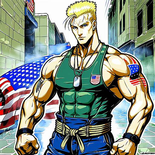 Illustration of Guile, street fighter in the style of Kajin (kajinman)