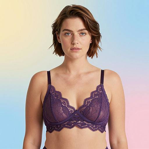 Woman in Purple Lace Bra with Colorful Background