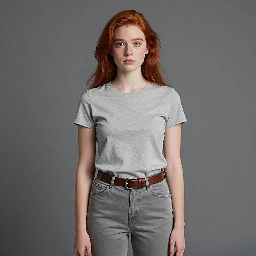 Redhead Woman in Gray Outfit