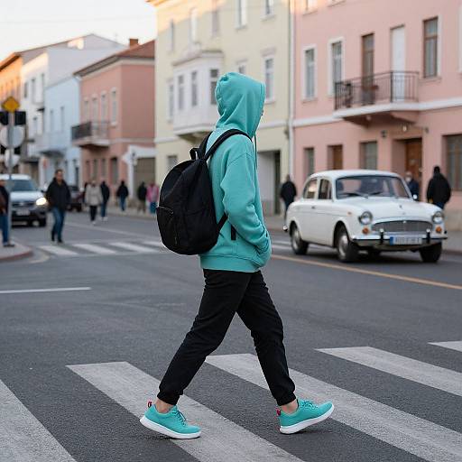 Urban Youth Crossing City Street