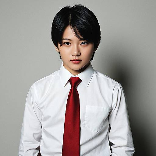 Young Asian Male in White Shirt with Red Tie