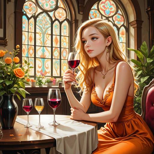 Elegant Woman with Golden Hair and Wine