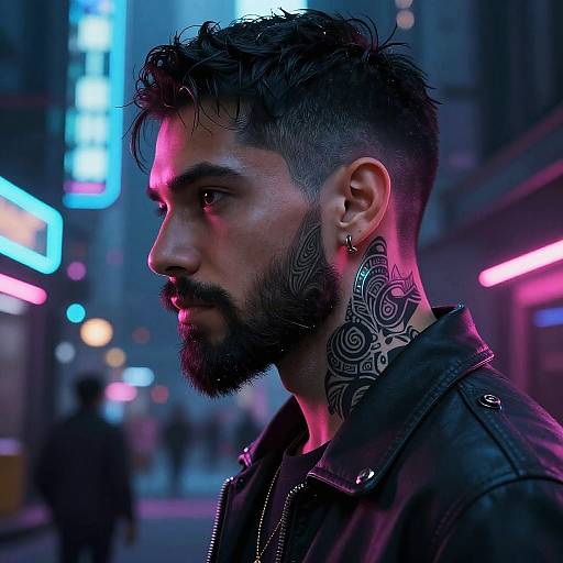 Cyberpunk Man with Neon Backenbart