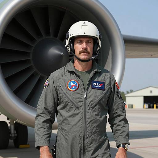 Military Pilot Portrait in Front of Aircraft