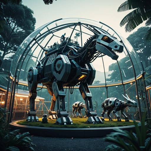 Mechanical Dinosaur and Animals in Transparent Enclosure Mechanical Dinosaur and Animals in Transparent Enclosure
