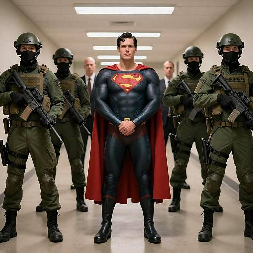 Superman Surrounded by Tactical Soldiers