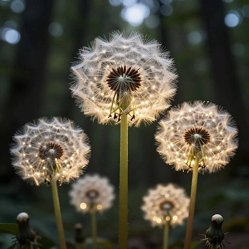Giant Glowing Dandelions at Twilight