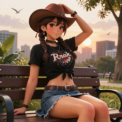 Ultra-Realistic Anime Girl in City Park