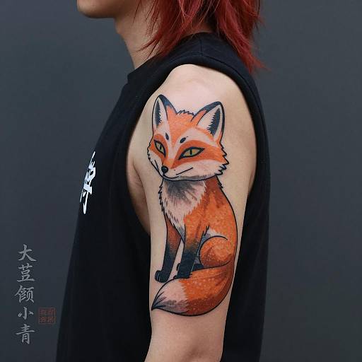 Stylized Fox Tattoo on Red-Haired Person