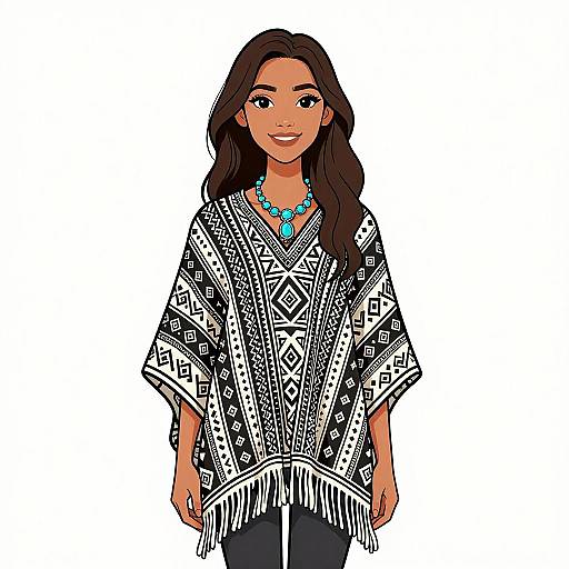 Bohemian Woman in Geometric Poncho