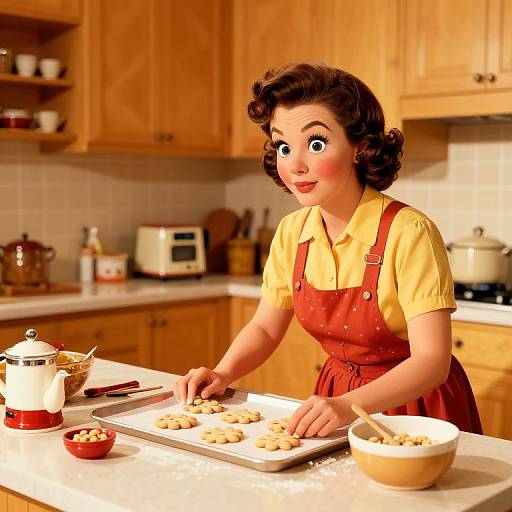 1950s Cozy Kitchen Baking Scene
