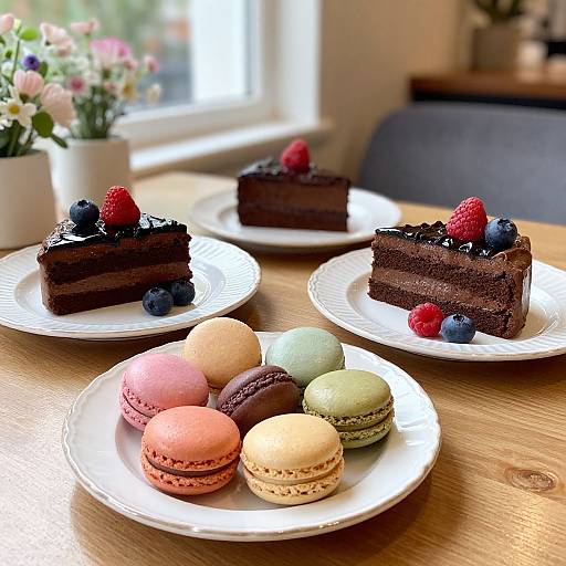 Colorful Dessert Spread with Macarons