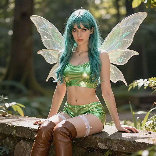 Fairy Woman in Sunlit Forest