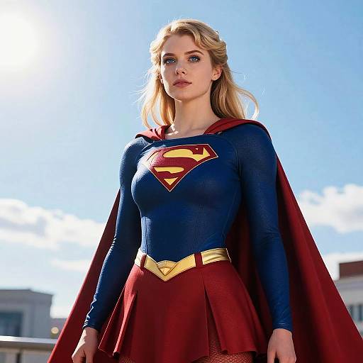 Female Superhero in Blue and Red Costume