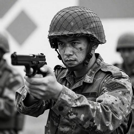 Intense Black-and-White Soldier Portrait