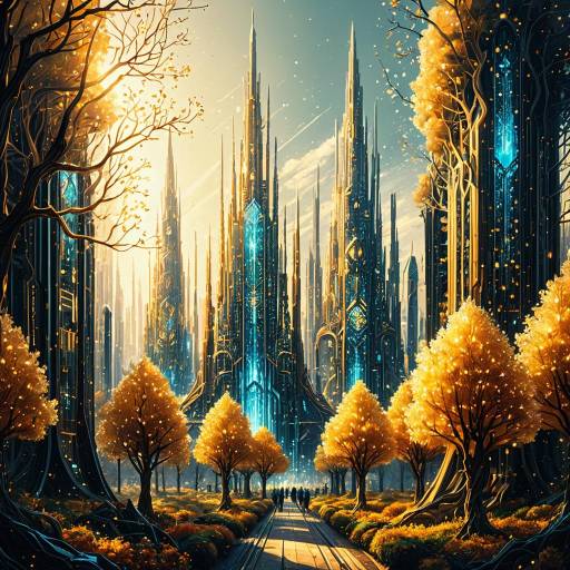Mystical Crystal Forest in Vertical Cyber City Mystical Crystal Forest in Vertical Cyber City