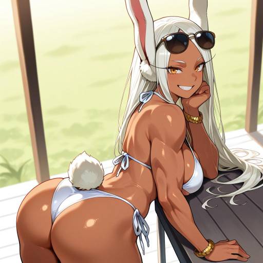 Dark-Skinned Girl in White Bikini