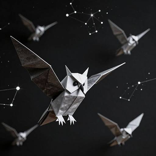 Floating Origami Owls in Starry Sky