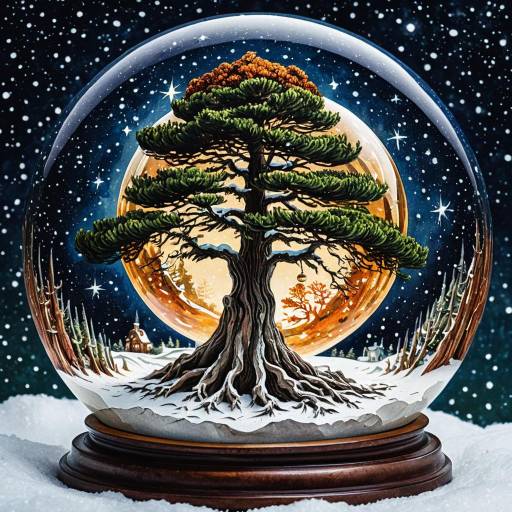 Mythical Cypress Tree in Glowing Orb