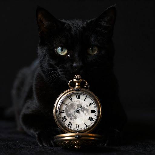 Art-Deco Noir Cat with Velvet Moonwatch