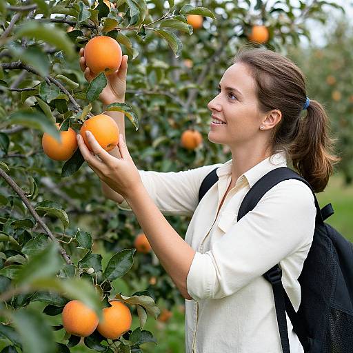 Woman Harvesting Vibrant Orange Apples