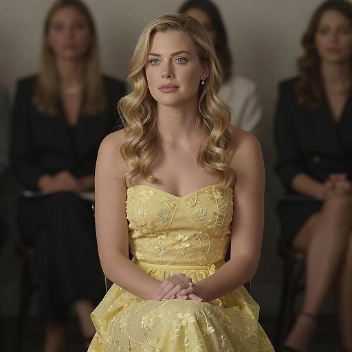Blonde Woman in Pale Yellow Dress