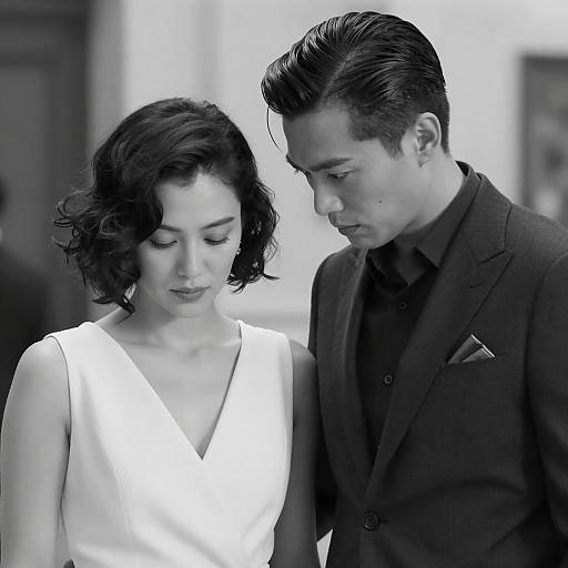 Black and White Portrait of Man and Woman Indoors