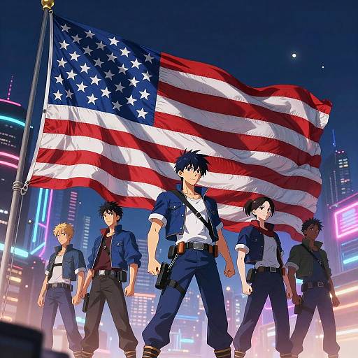 Dynamic Anime American Flag Scene