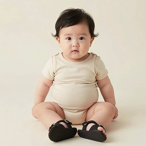 Adorable Asian Baby in Beige Outfit