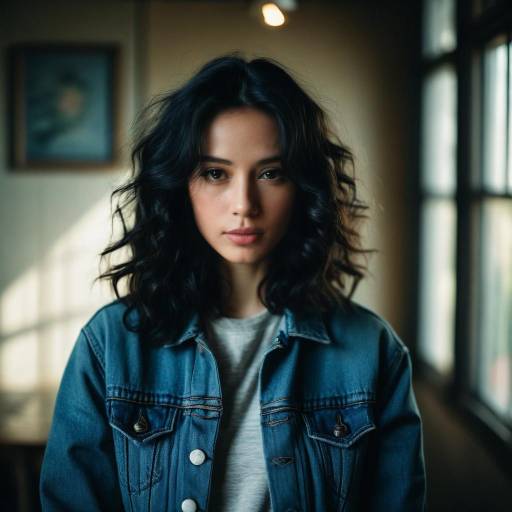 Young Woman in Vintage Denim Jacket