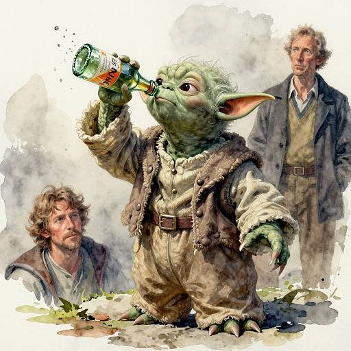 Realistic Watercolor Fantasy Yoda Character