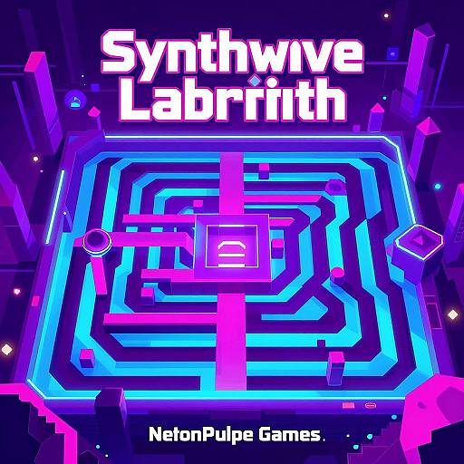 Neon-lit digital maze game cover with glowing blue and pink paths, titled 