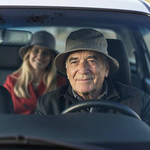 Smiling Duo Inside a Reflective Car