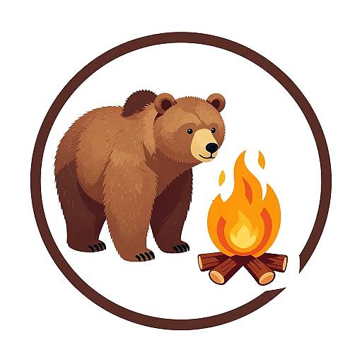 Rustic Bear and Campfire Logo