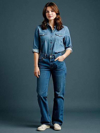 Young Woman in Denim Shirt and Jeans