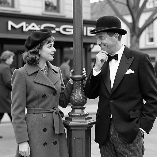 Retro Style Couple Near Decorative Column