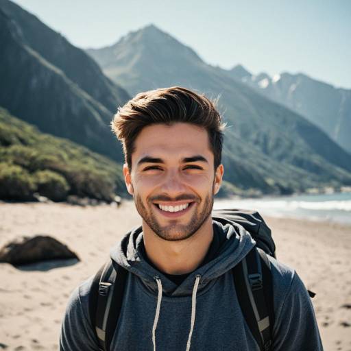 Smiling Hiker on Mountain Beach