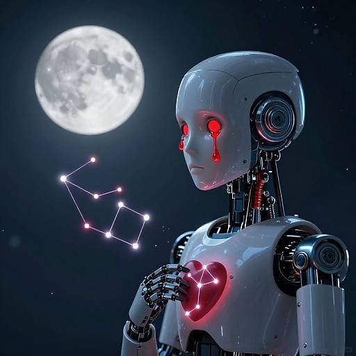 Melancholic Robot Gazes at Moon