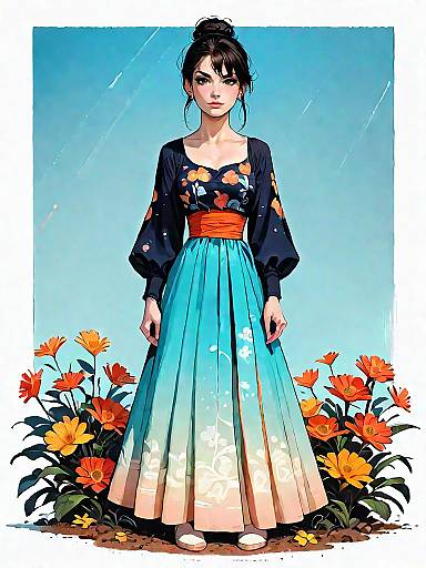 Full-body Realistic Floral Casual Outfit