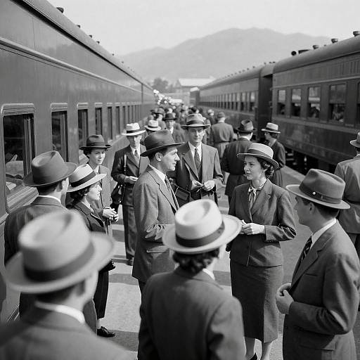 1940s Crowded Train Station Platform