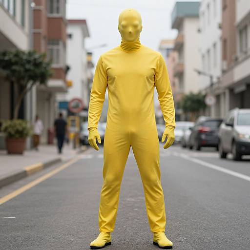 Yellow Morphsuit Man on Street