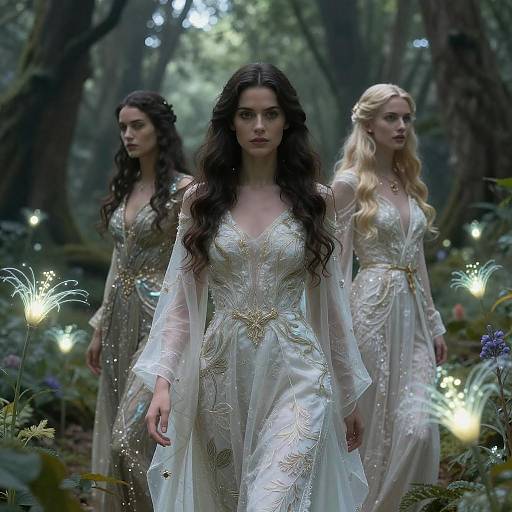 Mystical Brunette Females in Enchanted Forest