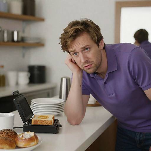 Confused Man in a Cozy Kitchen