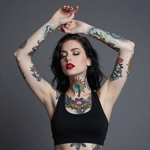 Confident Tattooed Woman in Black