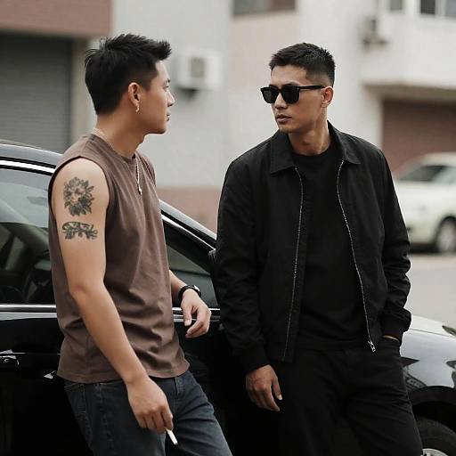 Urban Encounter: Two Men by a Car