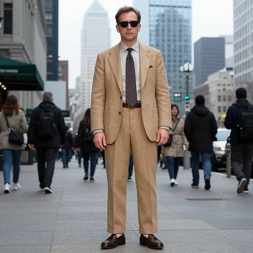 Confident Man in Urban Khaki Suit